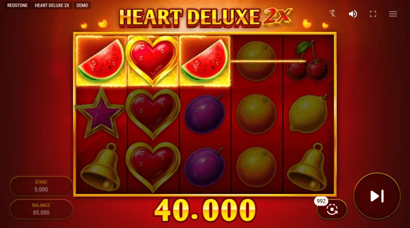 Heart Deluxe 2x - combinaison gagnante avec un Wild sur le rouleau